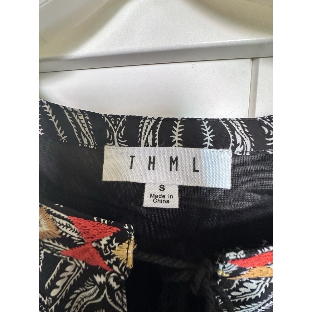 THML Anthropologie Black/Multi Tribal Maxi Sun Dress Sz S Tassel Neckline - Picture 3 of 4